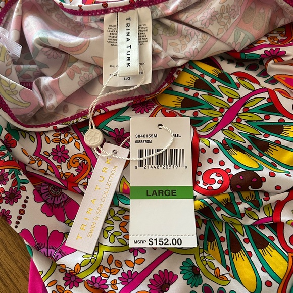 Trina Turk NWT Pink & Green Hawaiian Garden Boatneck Tunic Swim Cover Mini Dress - Picture 16 of 16